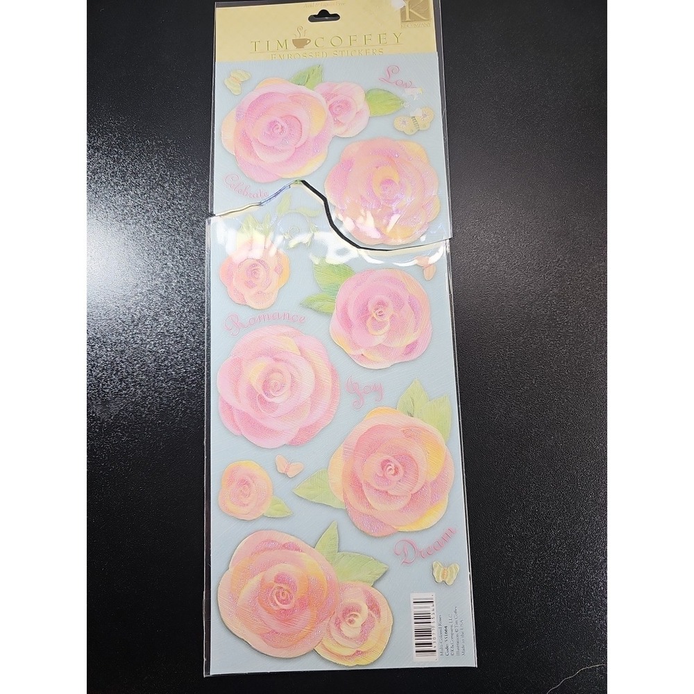 K & C Company Tim Coffey Multi-Colored Roses Stickers Scrapbooking Flowers Pink